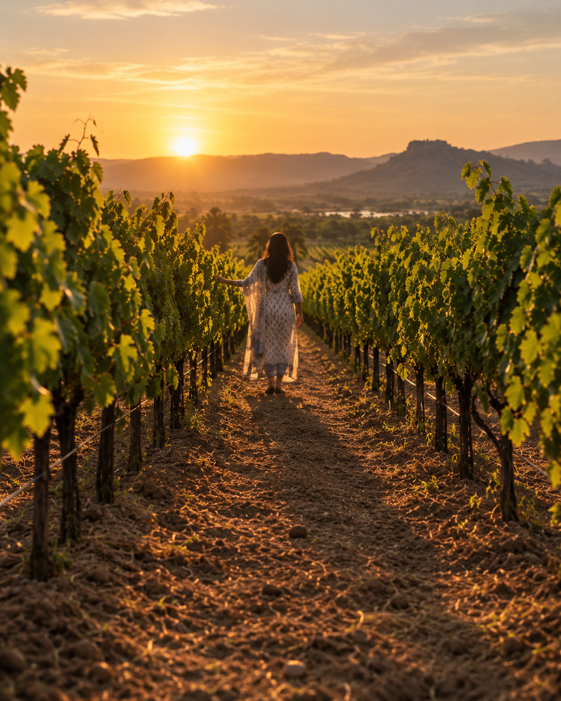 Vine rows at dusk